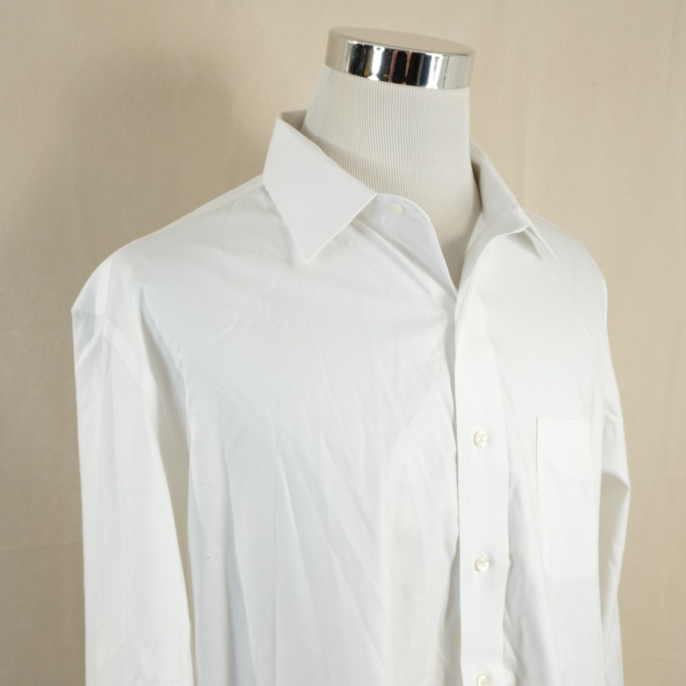 Brooks Brothers 17.5 37 Traditional Dress Shirt All White Non-Iron Cotton Mens